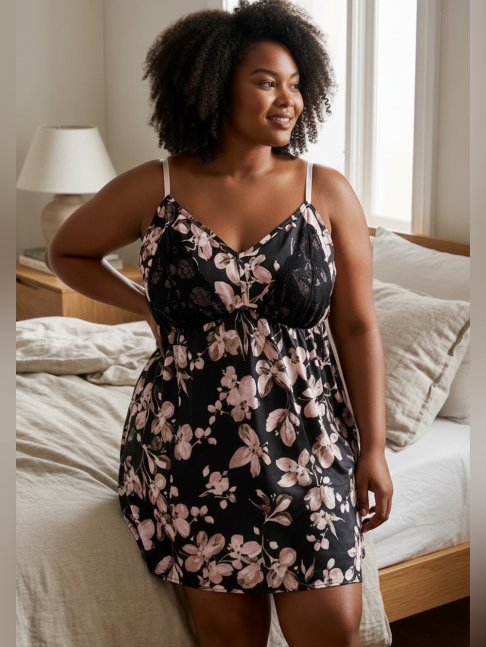 Cacique Floral Print with Lace Detail Chemise